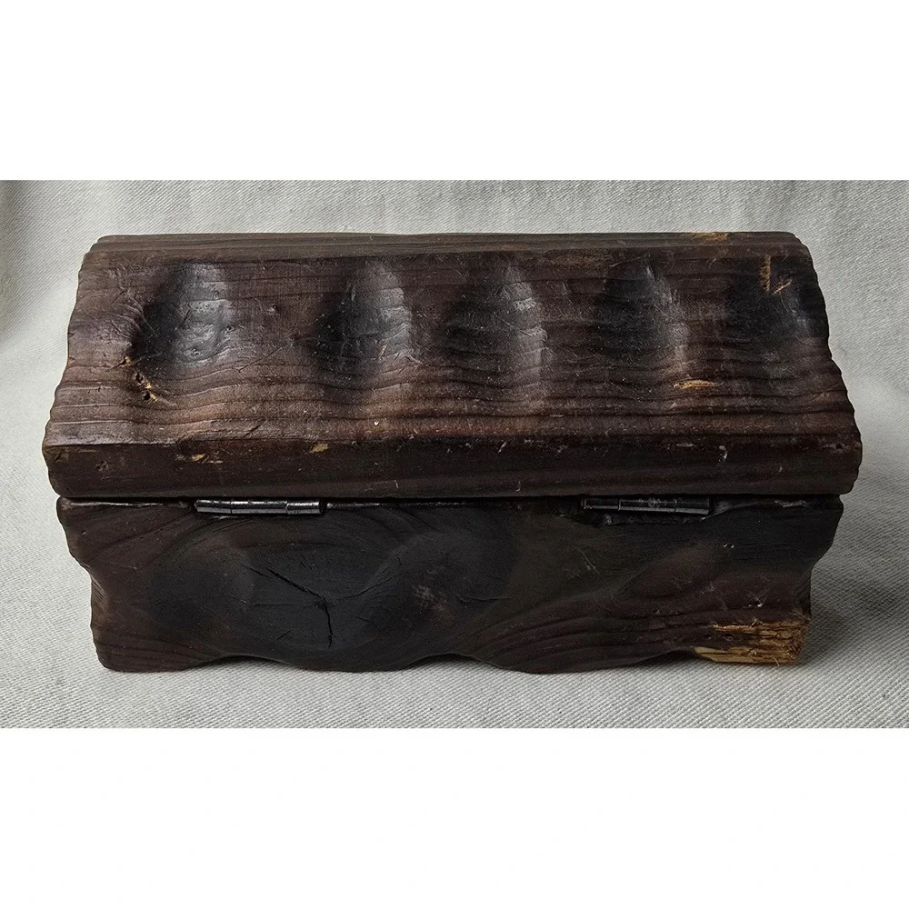 Hand‎ Carved Wood Trinket Box W/Hinged Lid 6.5